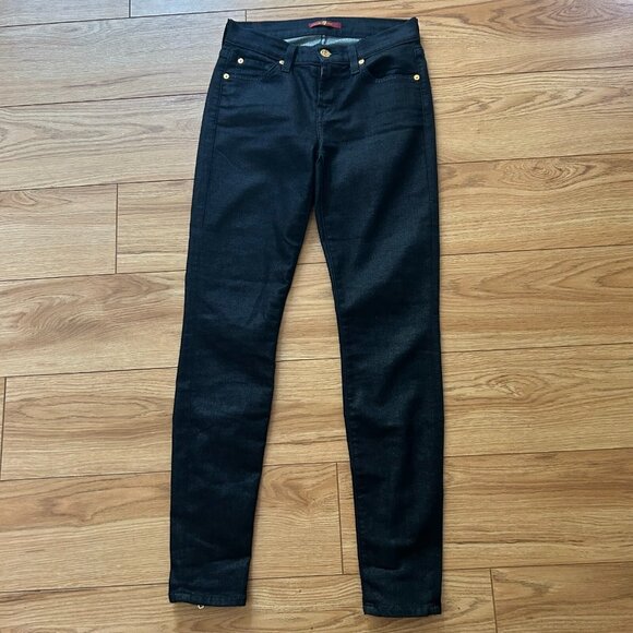 💙 7 For All Mankind Ankle Zip Skinny Jeans Women's 24 Dark Slim Stretch 10/10 - Picture 3 of 5